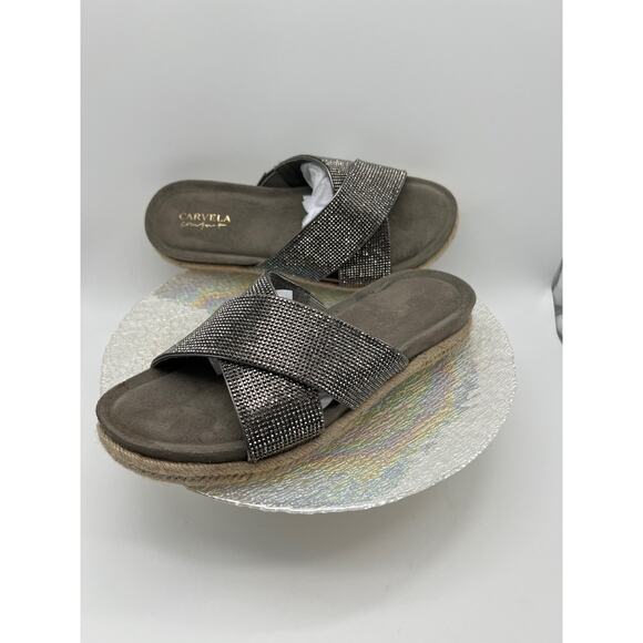 Carvela Comfort Slip on Silver Rhinestone Open Round Toe Sandals Size 7 - Picture 4 of 10